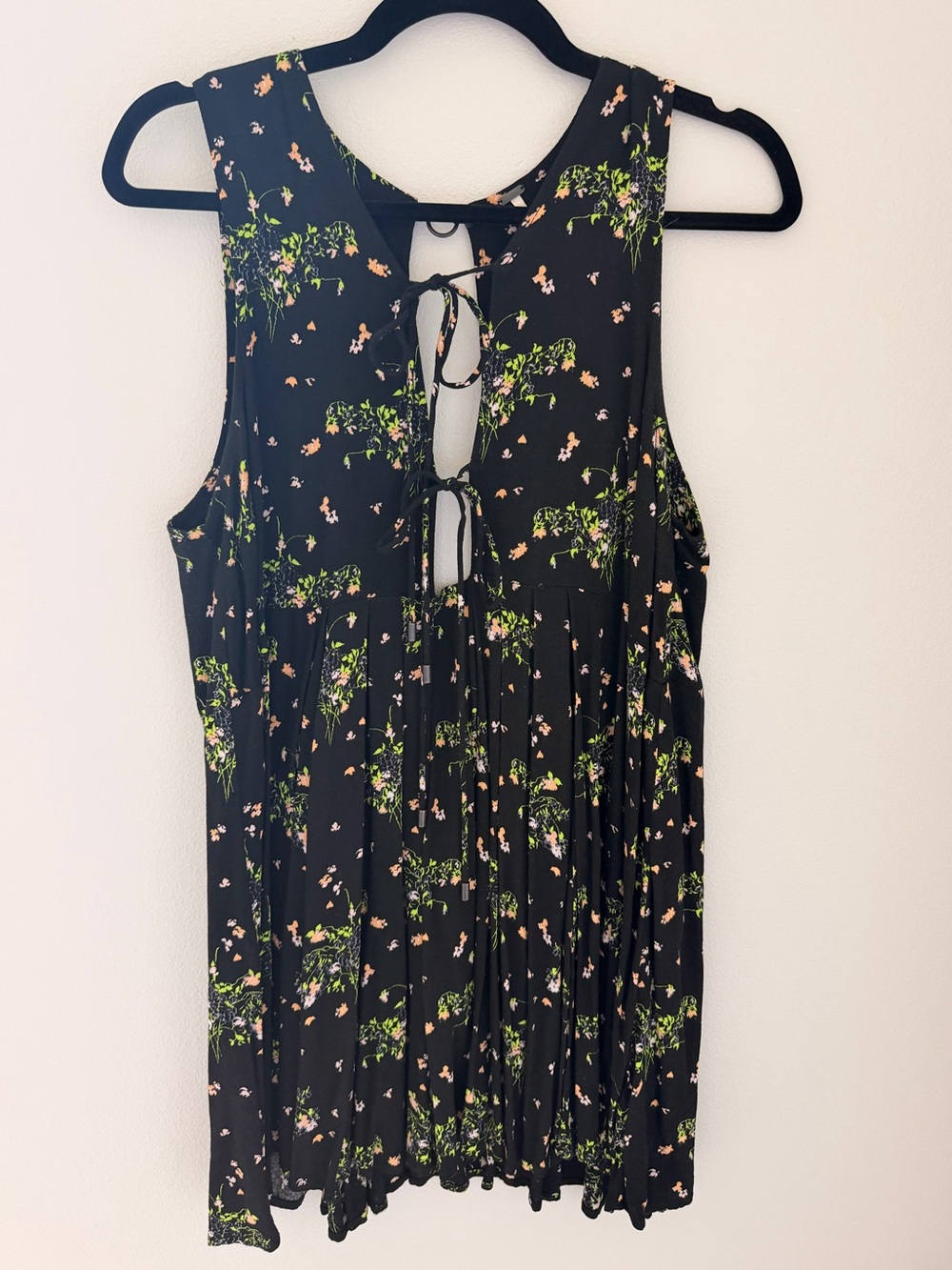 Free People Black Floral Tie-Back Swing Tunic